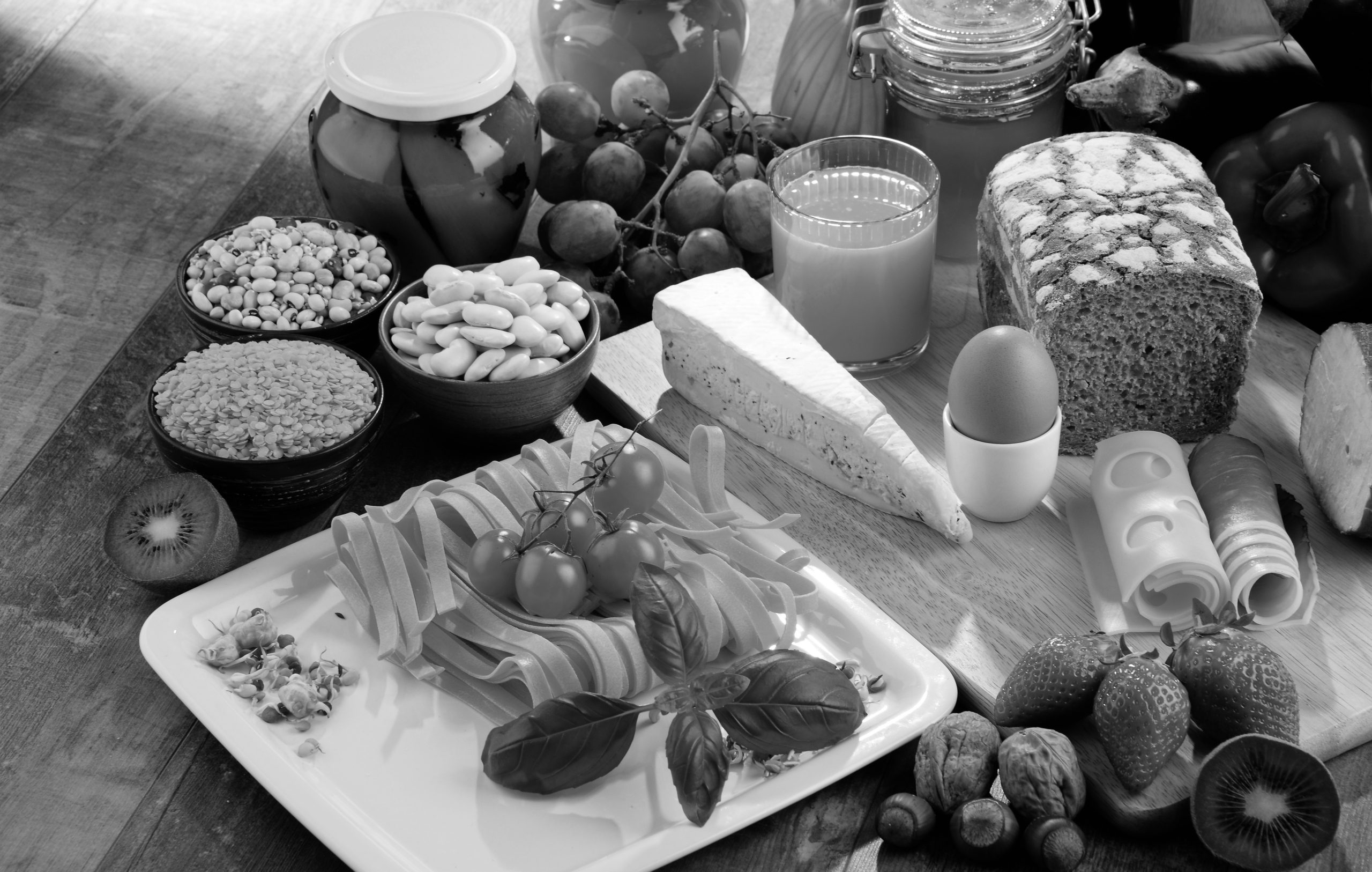 Composition,With,Variety,Of,Organic,Food,Products,On,Kitchen,Table